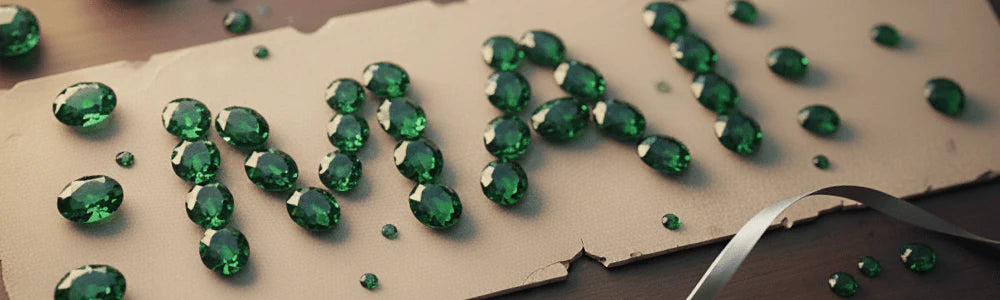 mai écrit en pierre de naissance de mai : émeraude