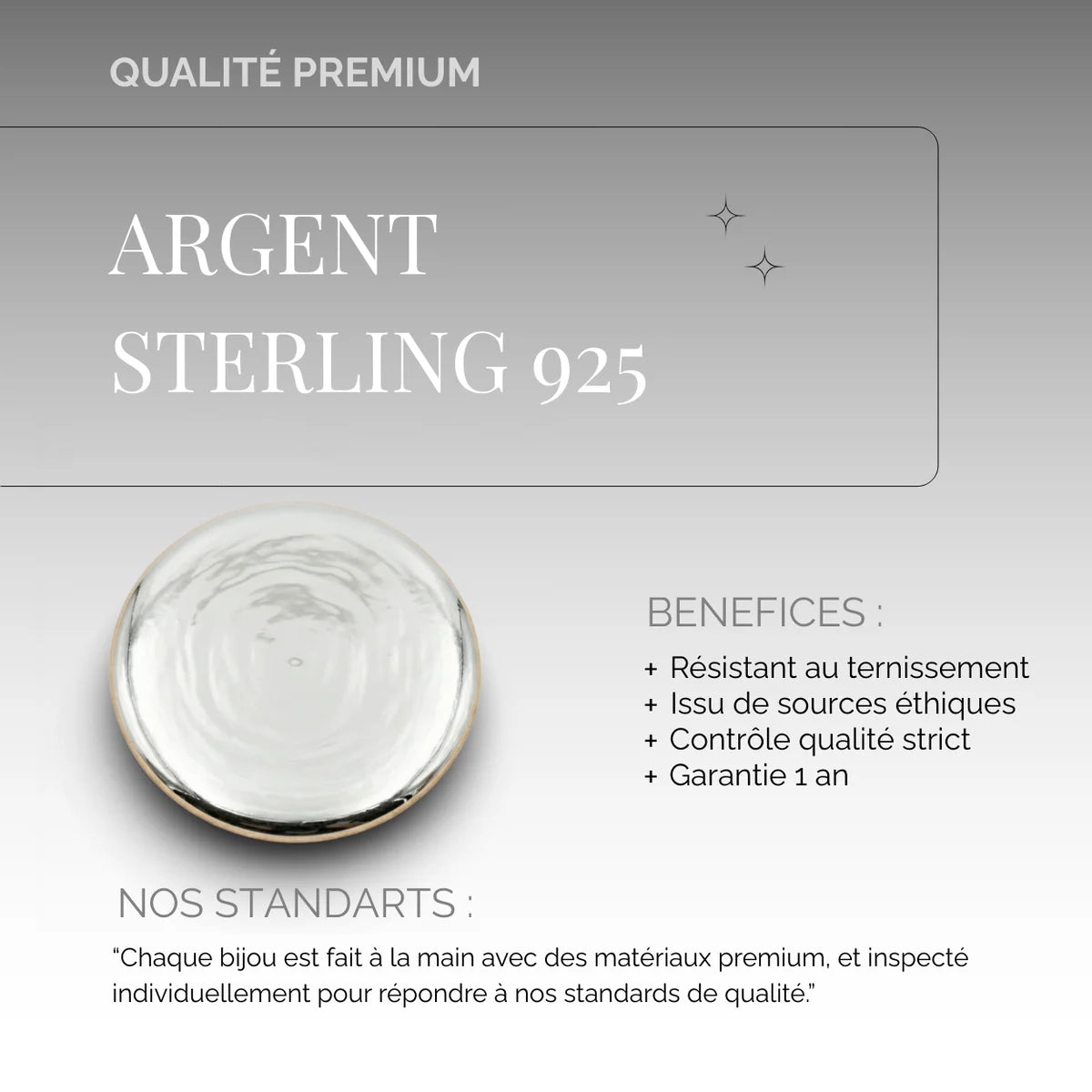 Certification Argent Sterling 925 Séléne Céleste, qualité premium anti-ternissement et rhodiage haute finition.