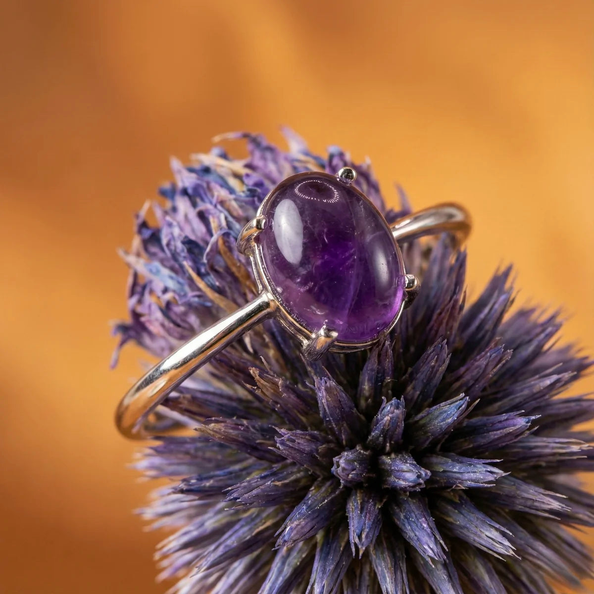 bague amethyste naturelle autour d'une fleur, Bague idéale sagesse et spiritualité