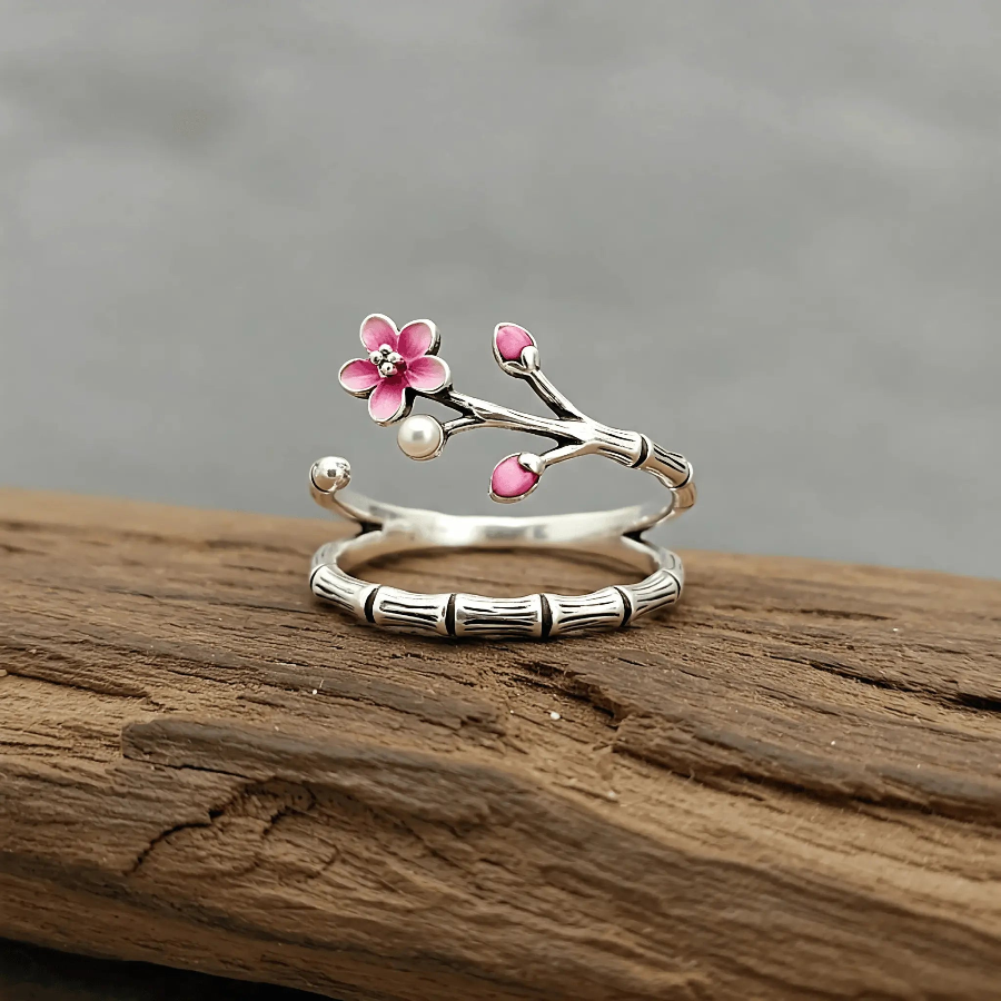 bague argent fleur de cerisier avec petite perle