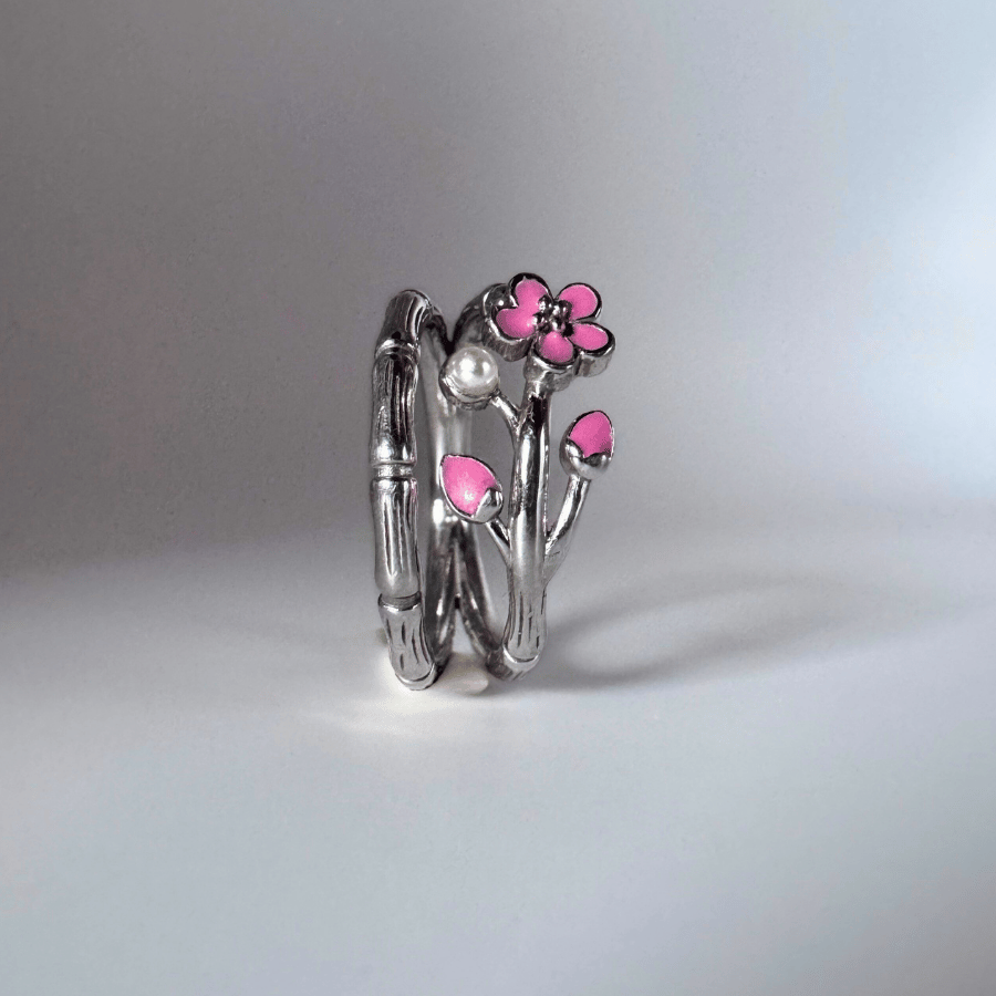 bague fantaisie femme avec des fleurs rose - Hanami