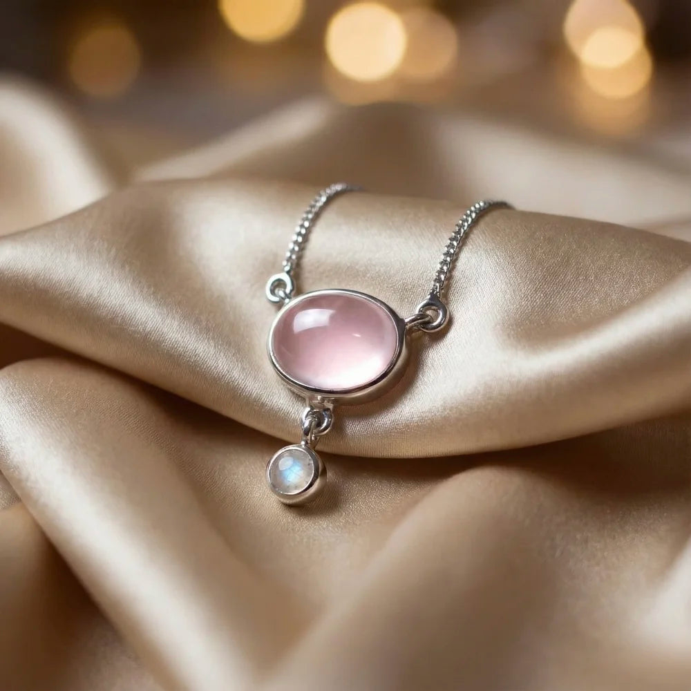 Collier Quartz Rose & Argent 925 - Sillage Lunaire