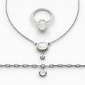 Parure complète pierre de lune : Bague, collier et bracelet en cabochon pierre de lune.